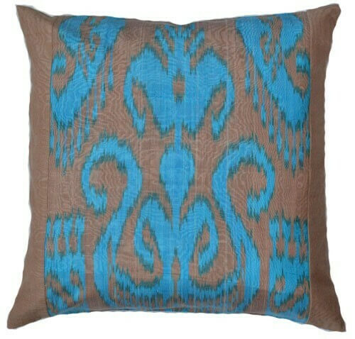 Blue and brown ikat pillow cover