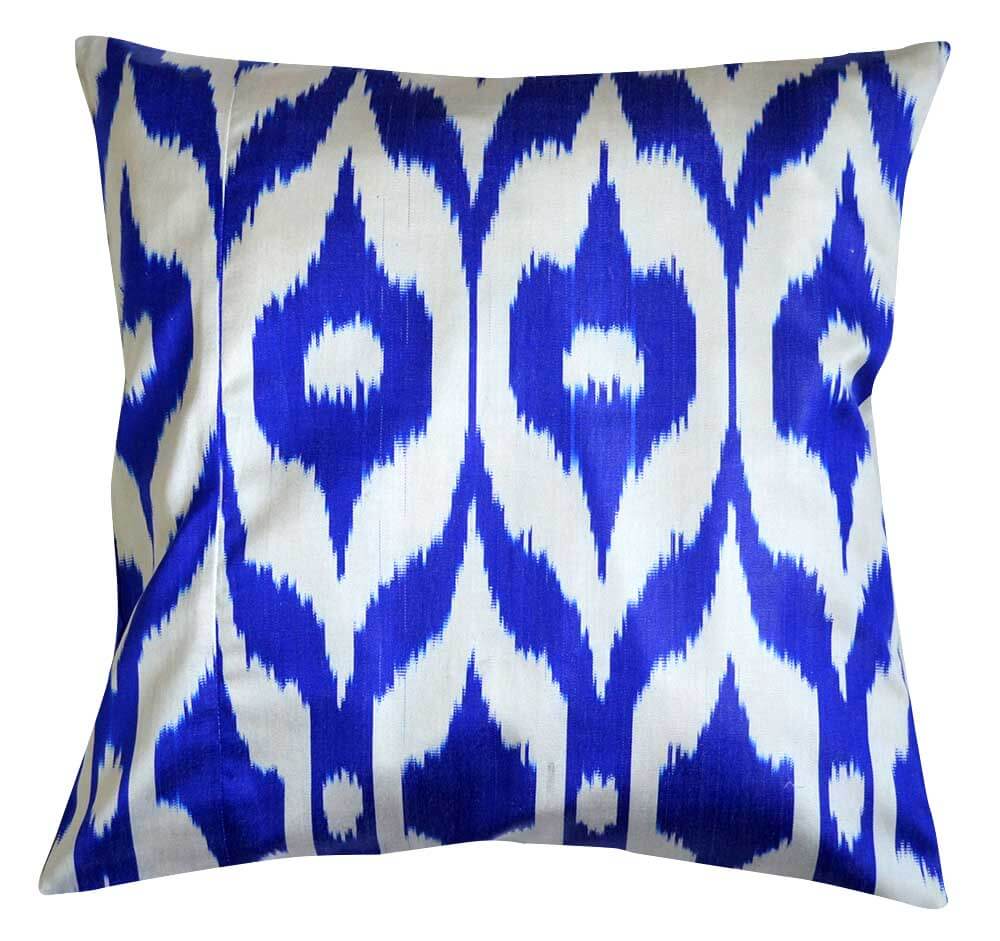 Blue and white ikat pillow