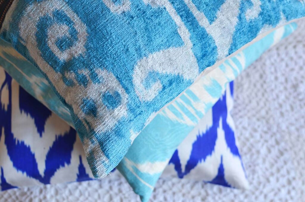 Velvet ikat, blue ikat pillows