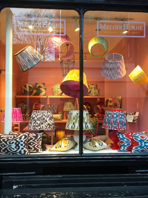 Ikat lampshades in Melodi Horne store 