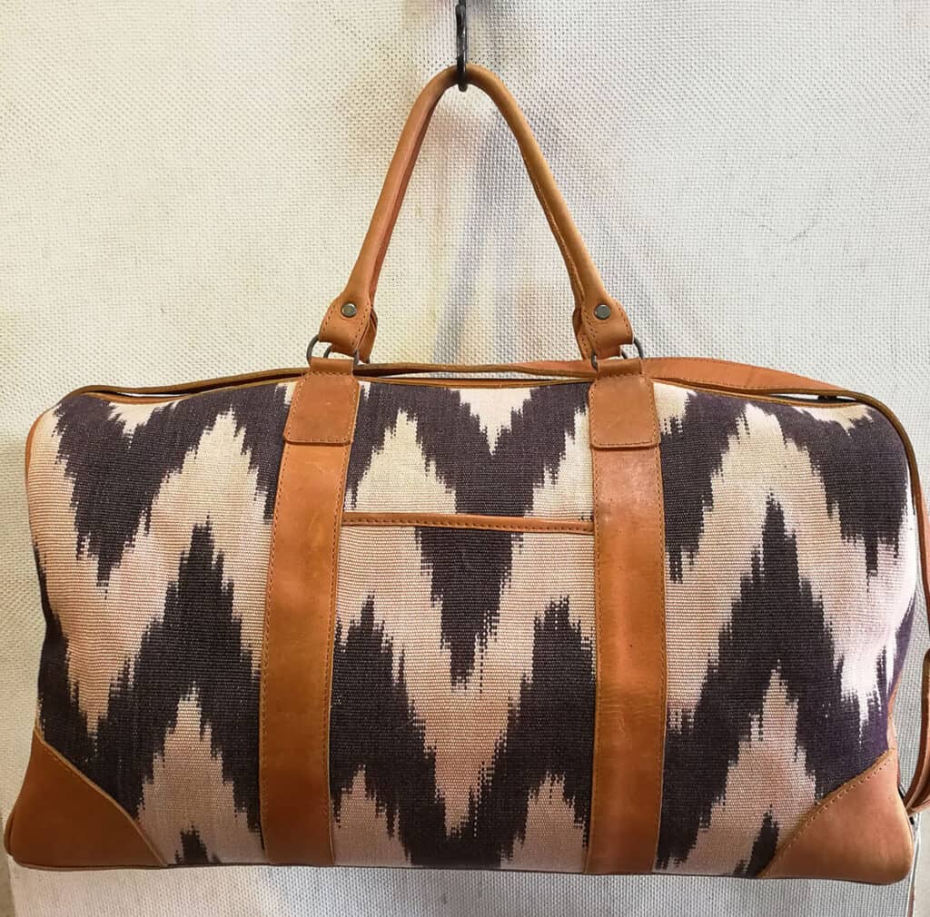 Duffle ikat bag 6, leather paired with ikat fabric