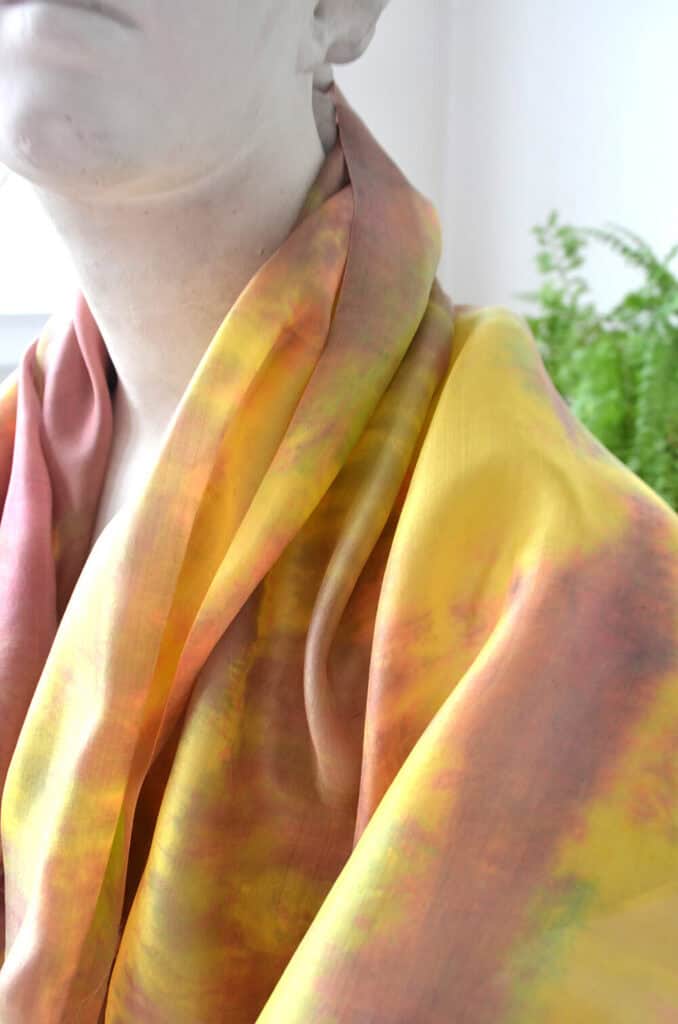 Sheer silk tie-dye scarf in autumn colors